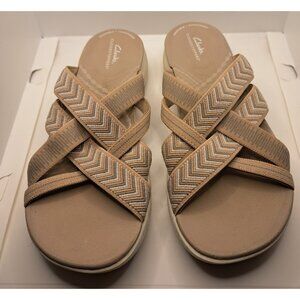 Clarks Cloudsteppers Beige Stretch Sandals Fabric Open Toe Womens 8.5 M‎